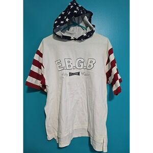 Vtg EBGB med AMERICAN 100 COTTON Hoodie Tshirt USA Patriotic Flag Stars Stripes